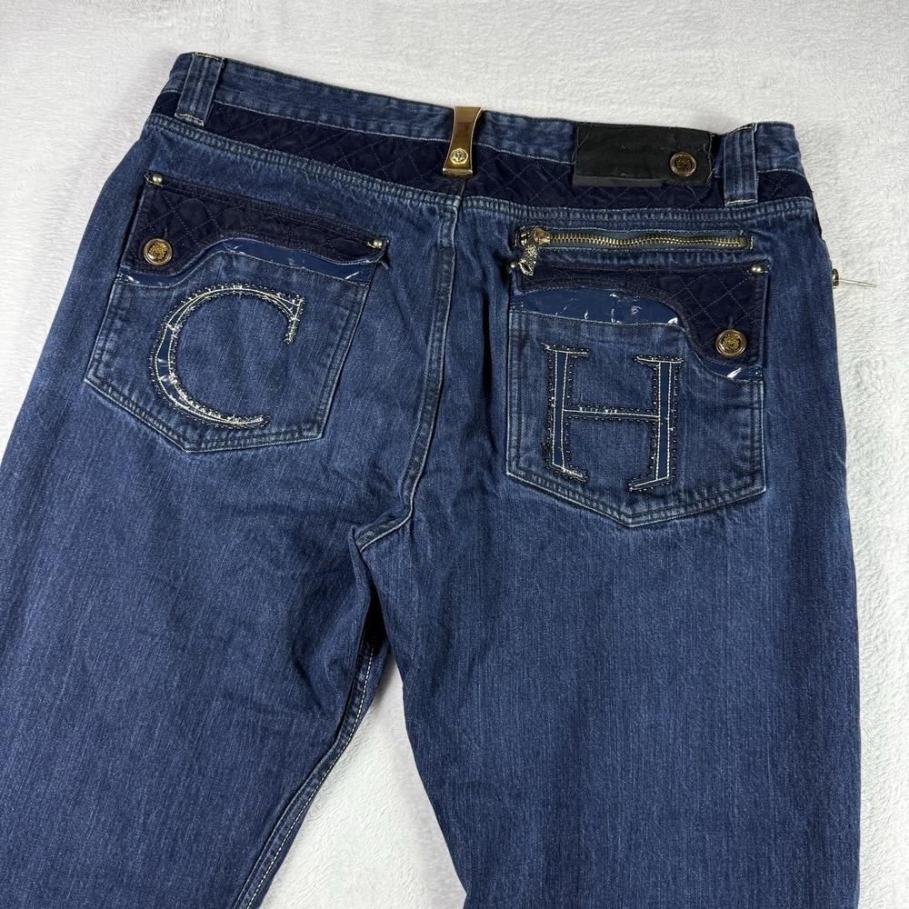 Crown Holder Jeans Velvet Trim Baggy Embroidered Button Fly 42x34 Hip Hop Zipper